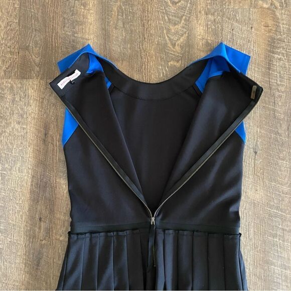 Rebecca Taylor Dress Color Block Pleated 6 Black Blue Sophsticated - Picture 6 of 10
